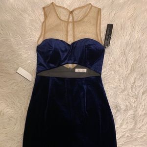 Navy velvet and mesh cocktail dress